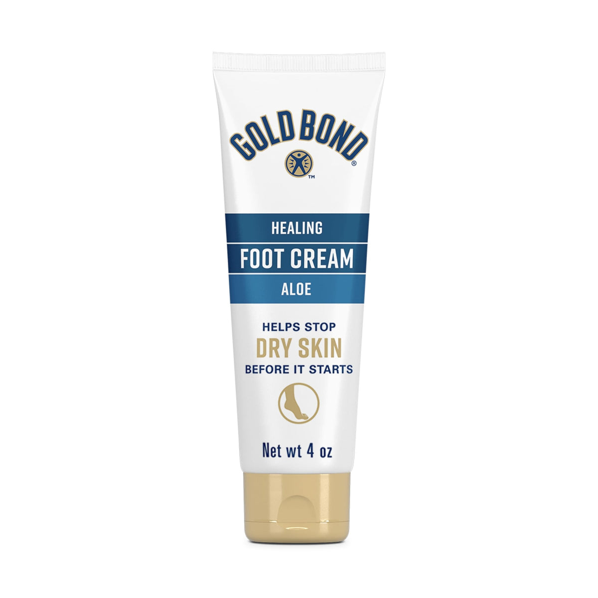 Gold Bond Healing Foot Cream aloe bottle shown for daily foot care and hydration.