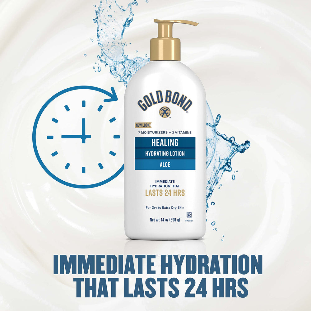 Hand applying Gold Bond Healing Hydrating Lotion for dry skin