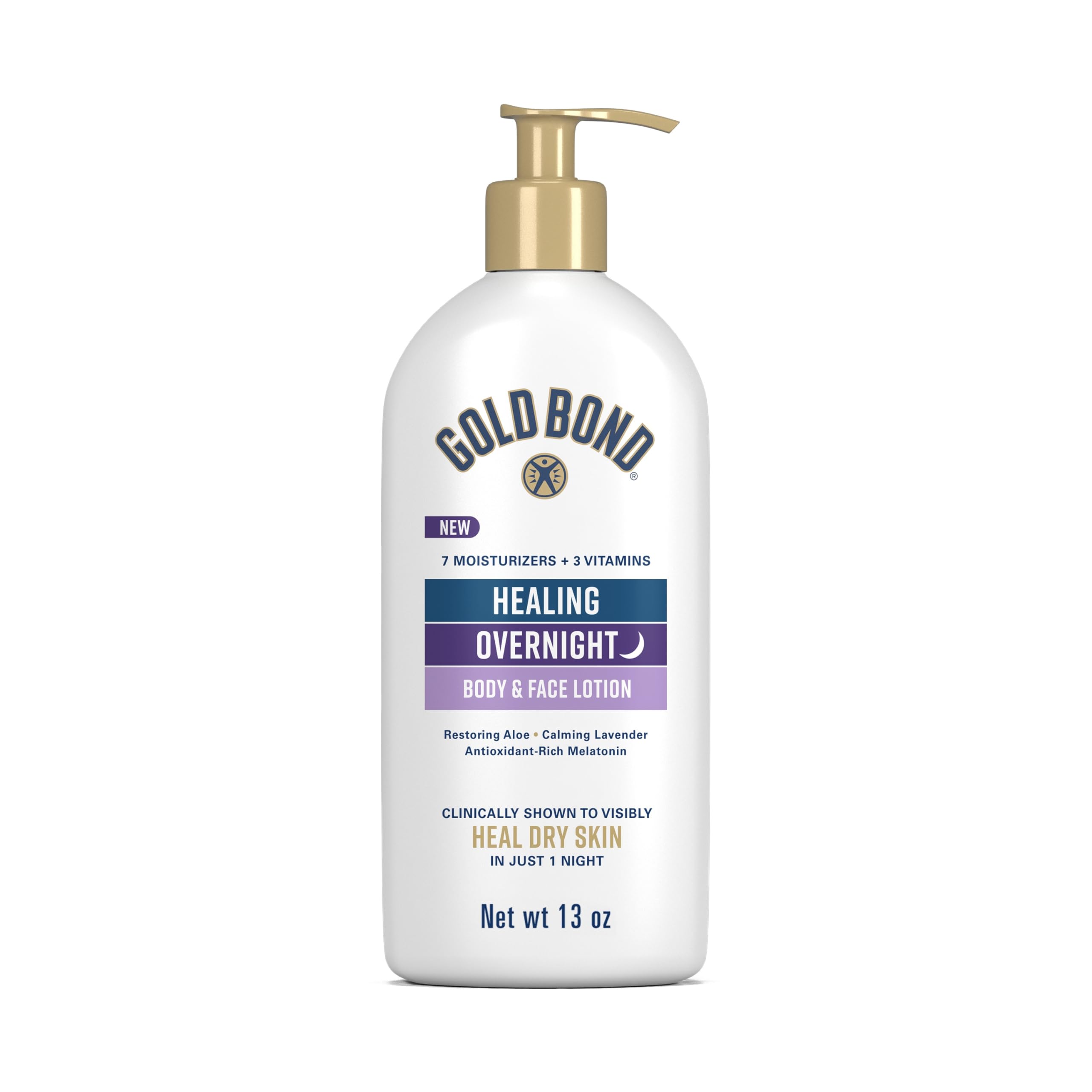 Gold Bond Healing Overnight Lotion bottle hydrates skin while you sleep