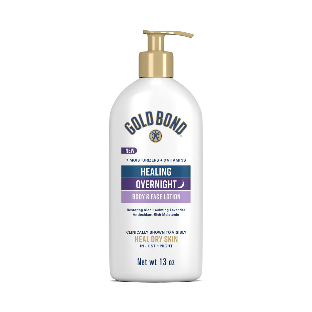 Gold Bond Healing Overnight Lotion bottle hydrates skin while you sleep