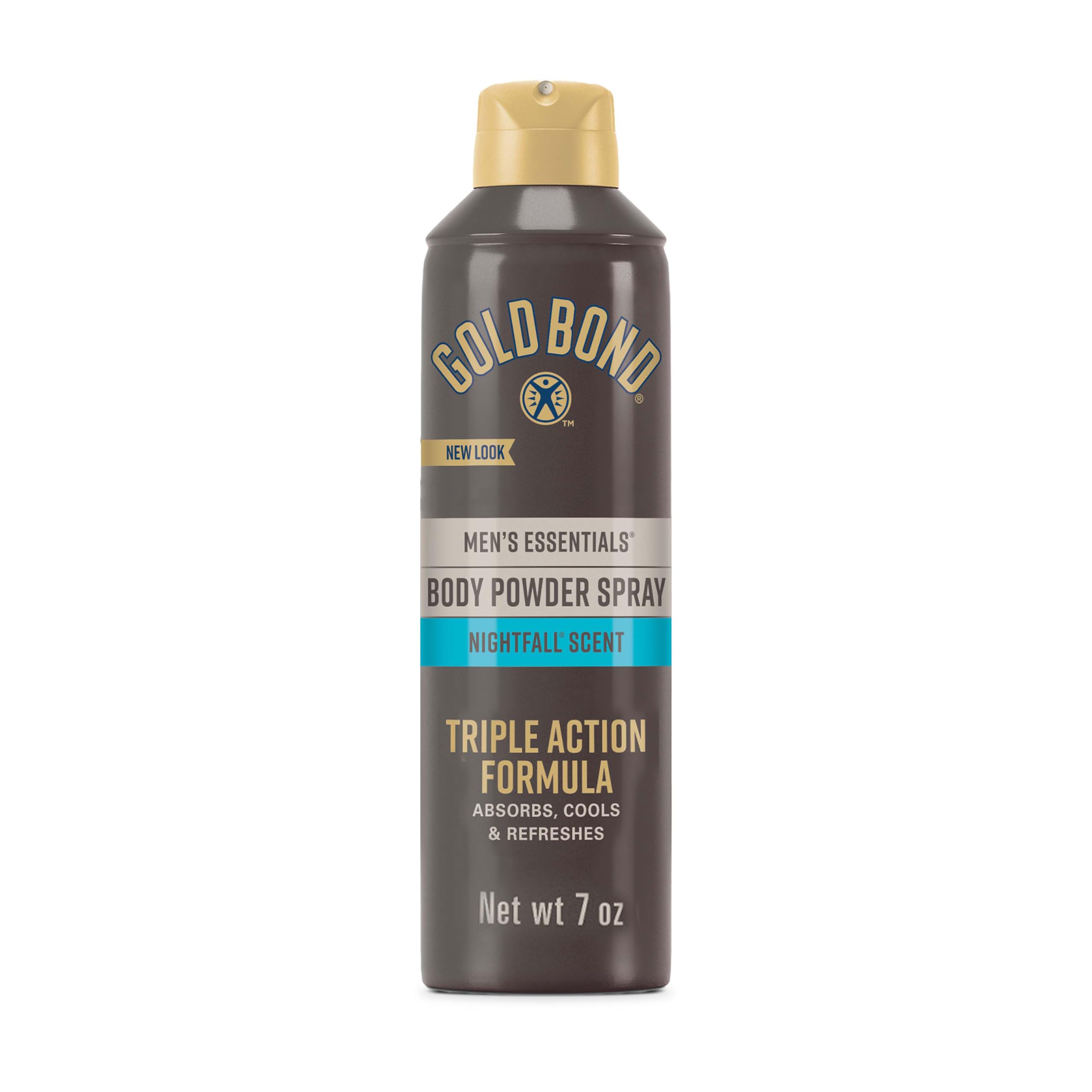 Gold Bond Men's Essentials Recharge spray bottle delivering a cooling, dry feel after workouts.