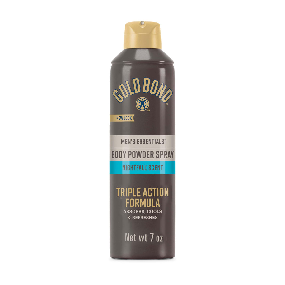 Gold Bond Men's Essentials Recharge spray bottle delivering a cooling, dry feel after workouts.