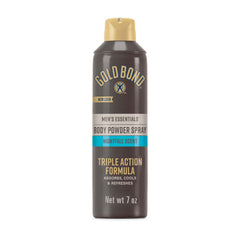 Gold Bond Men's Essentials Recharge spray bottle delivering a cooling, dry feel after workouts.