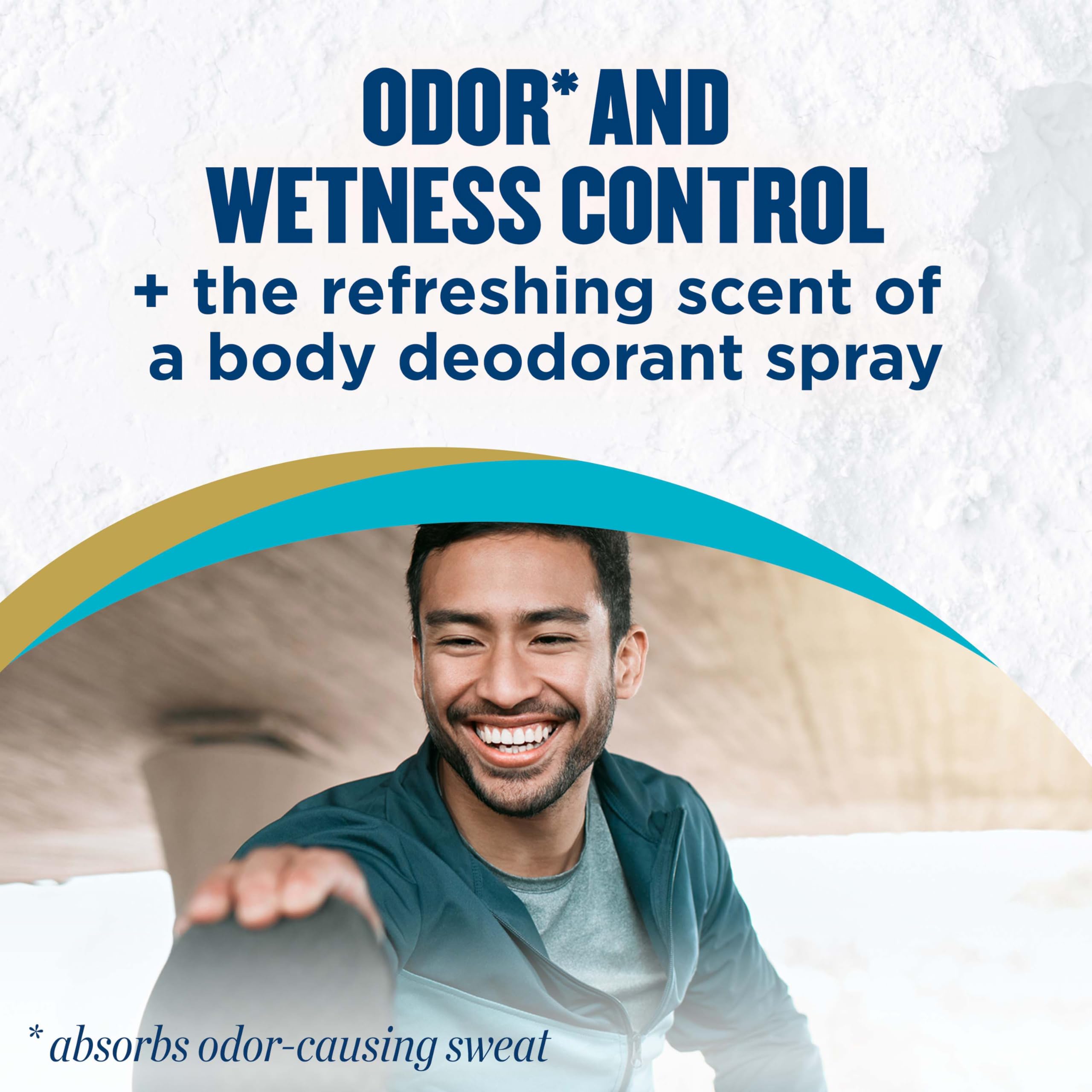 Gold Bond Men's Essentials absorbent spray protects against moisture and odor for daily wear.