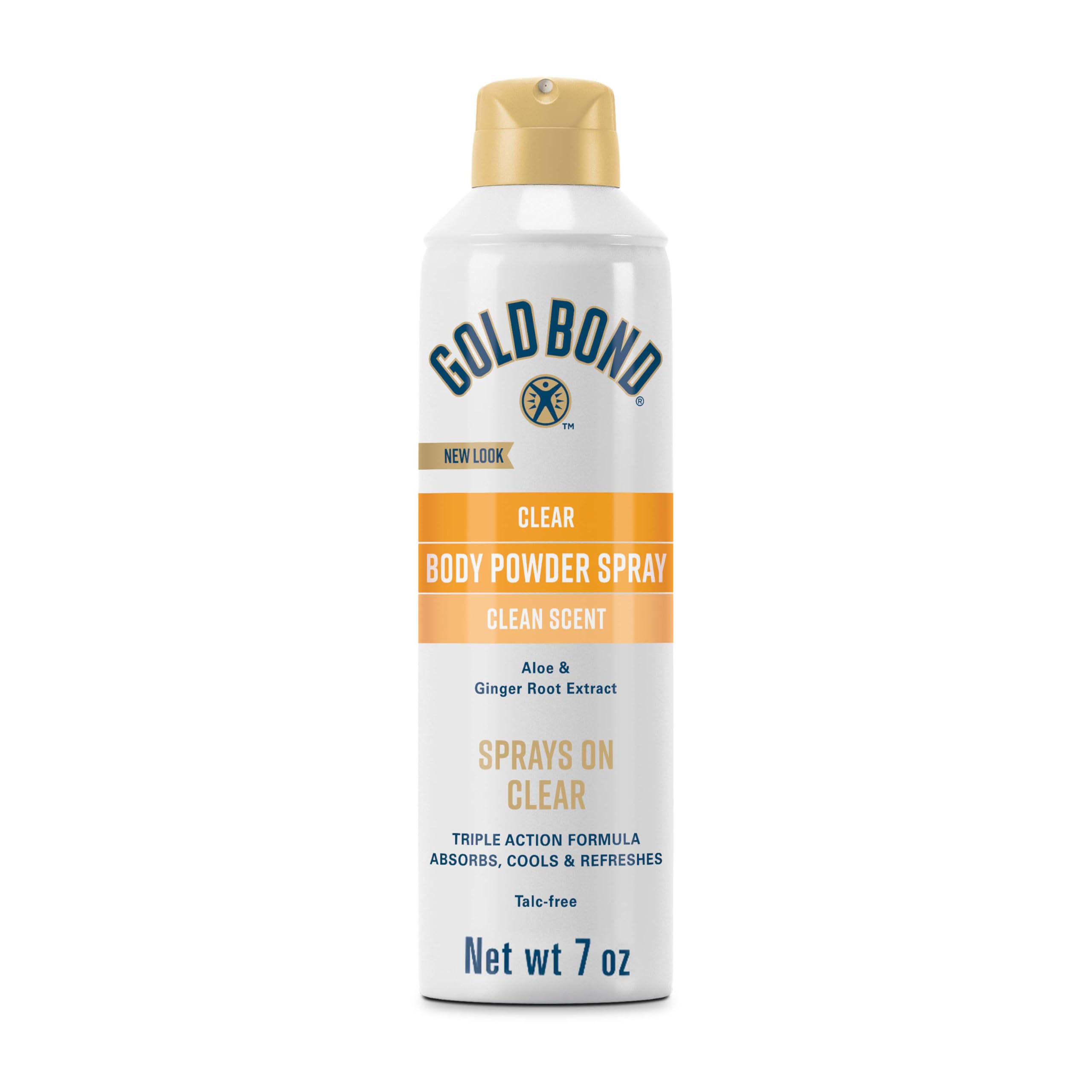 Gold Bond No Mess Clear Spray Bottle shows mess-free, all-over body cooling.