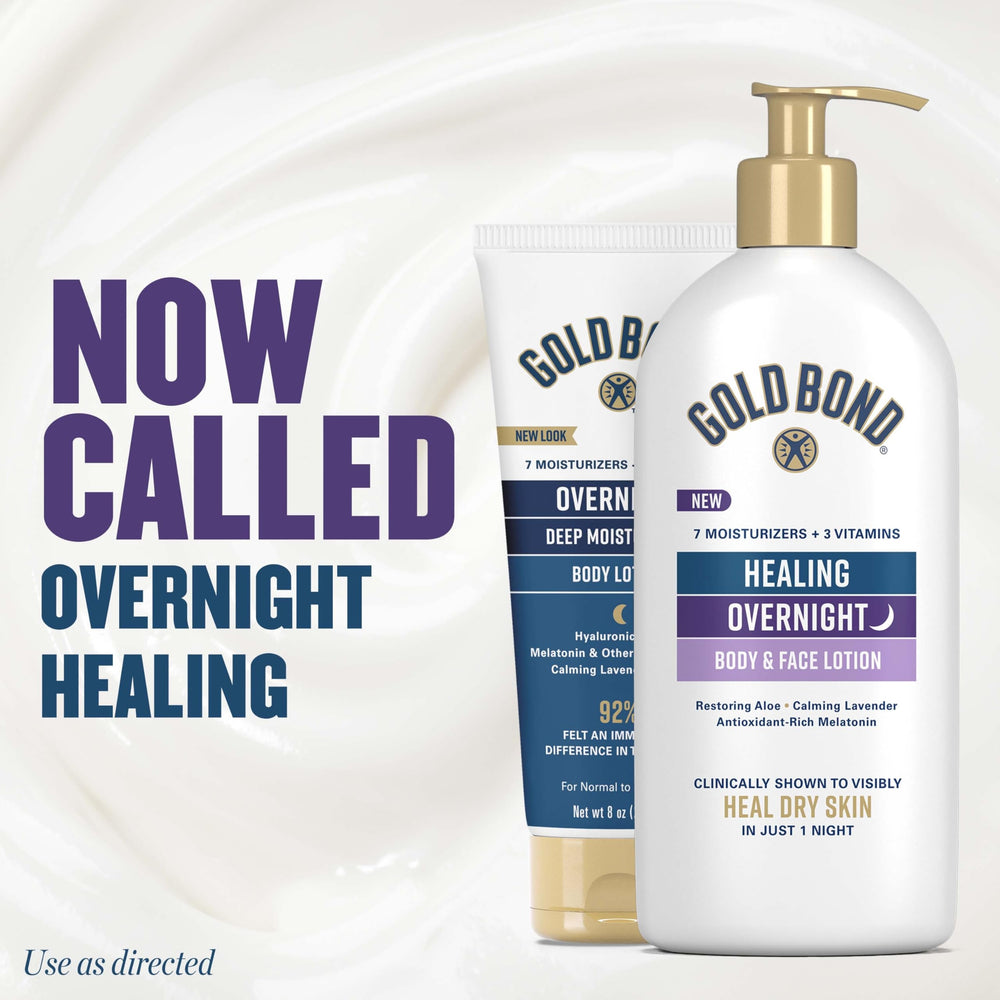 Gold Bond overnight lotion on bedside table for easy nightly routine
