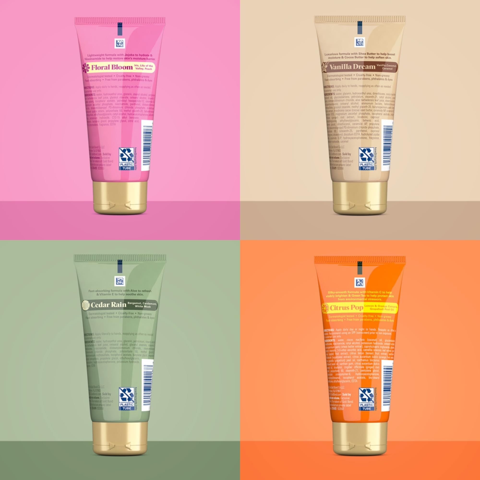 Gold Bond Scented Hand Cream Cedar Rain bottle delivers quick-absorb moisture.
