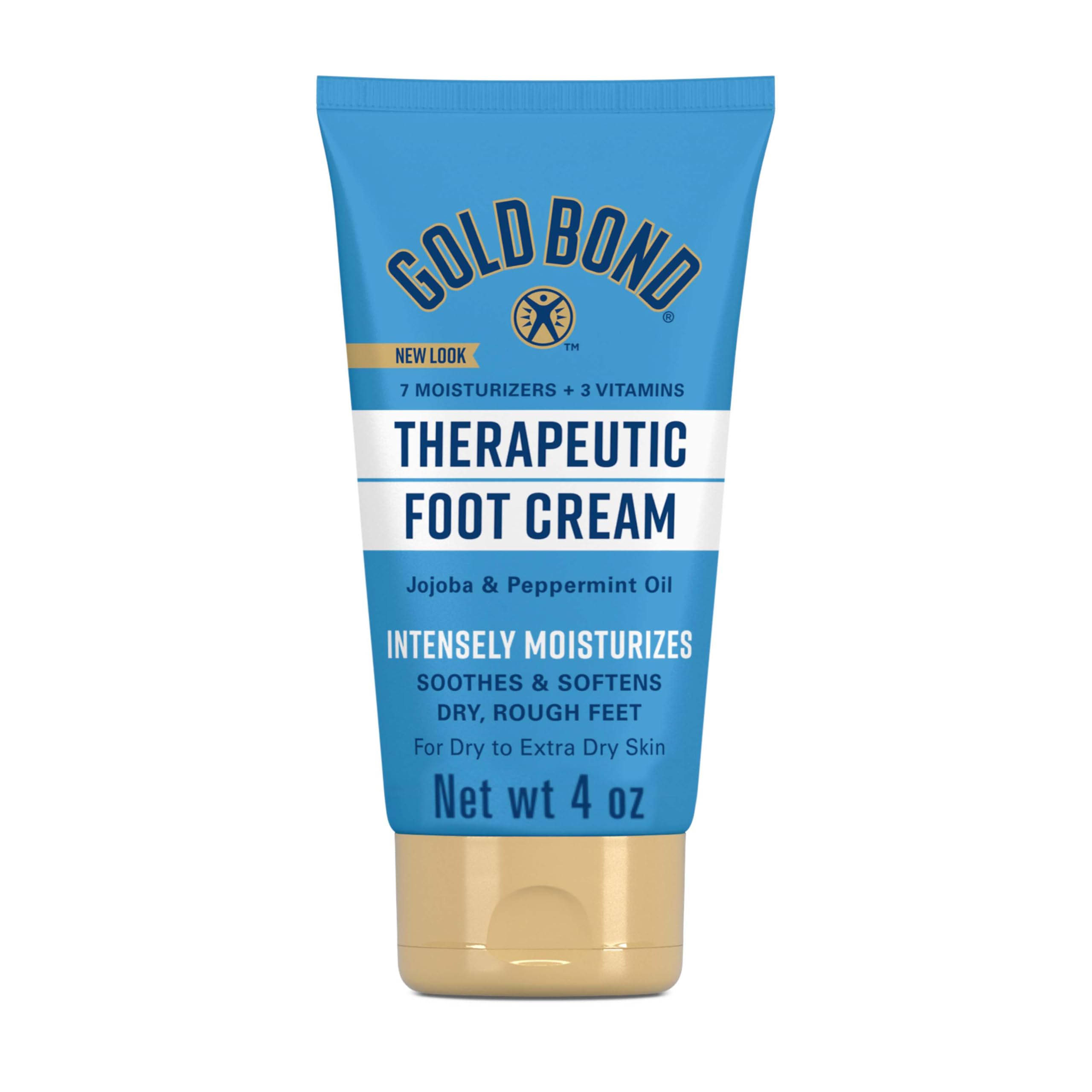 Gold Bond Therapeutic Foot Cream 4 oz bottle provides deep hydration for dry feet.