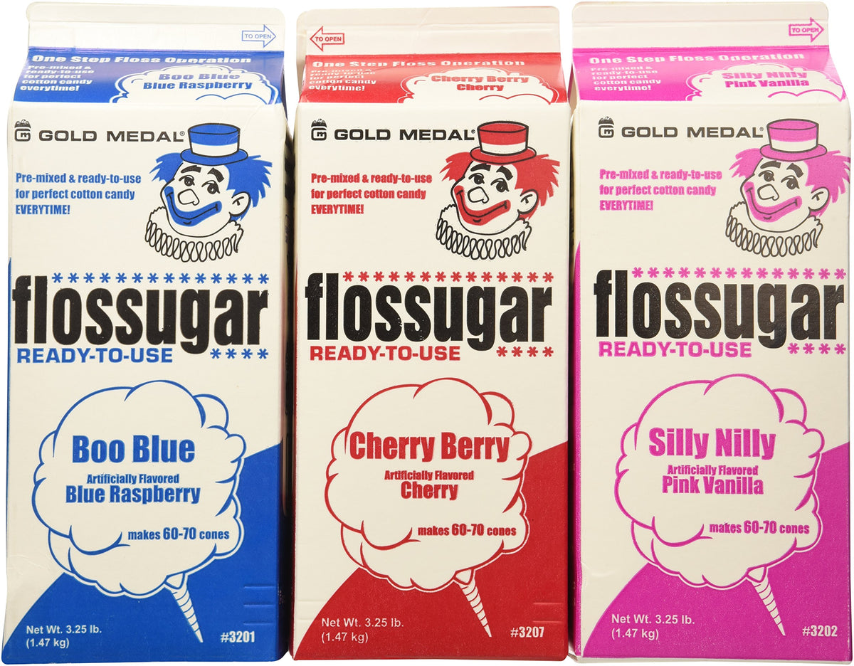 Gold Medal Cotton Candy Sugar Blue Raspberry, Pink Vanilla & Cherry for vibrant fluffy cotton candy