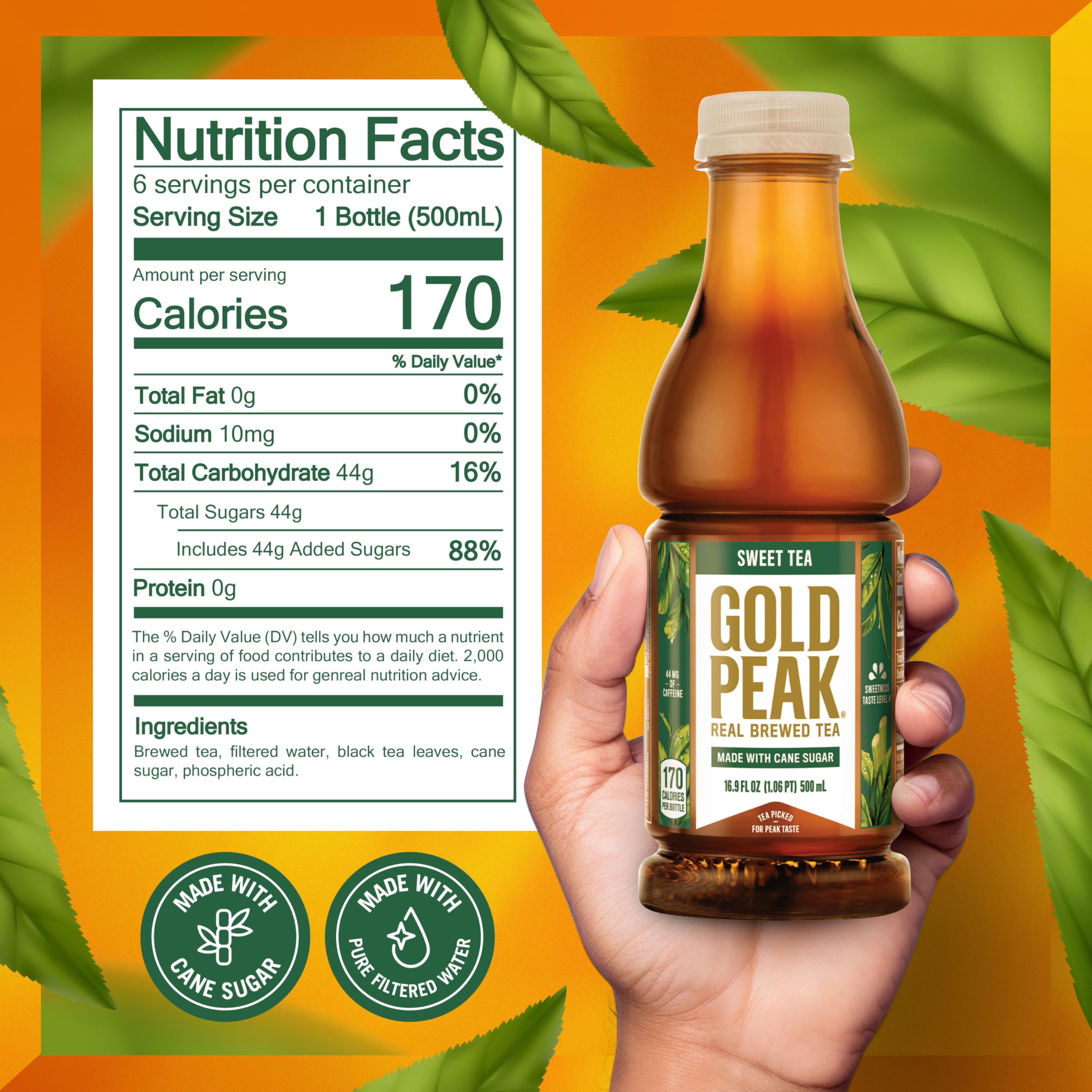 Gold Peak Sweet Tea bottle pour demonstrates easy serving on the go