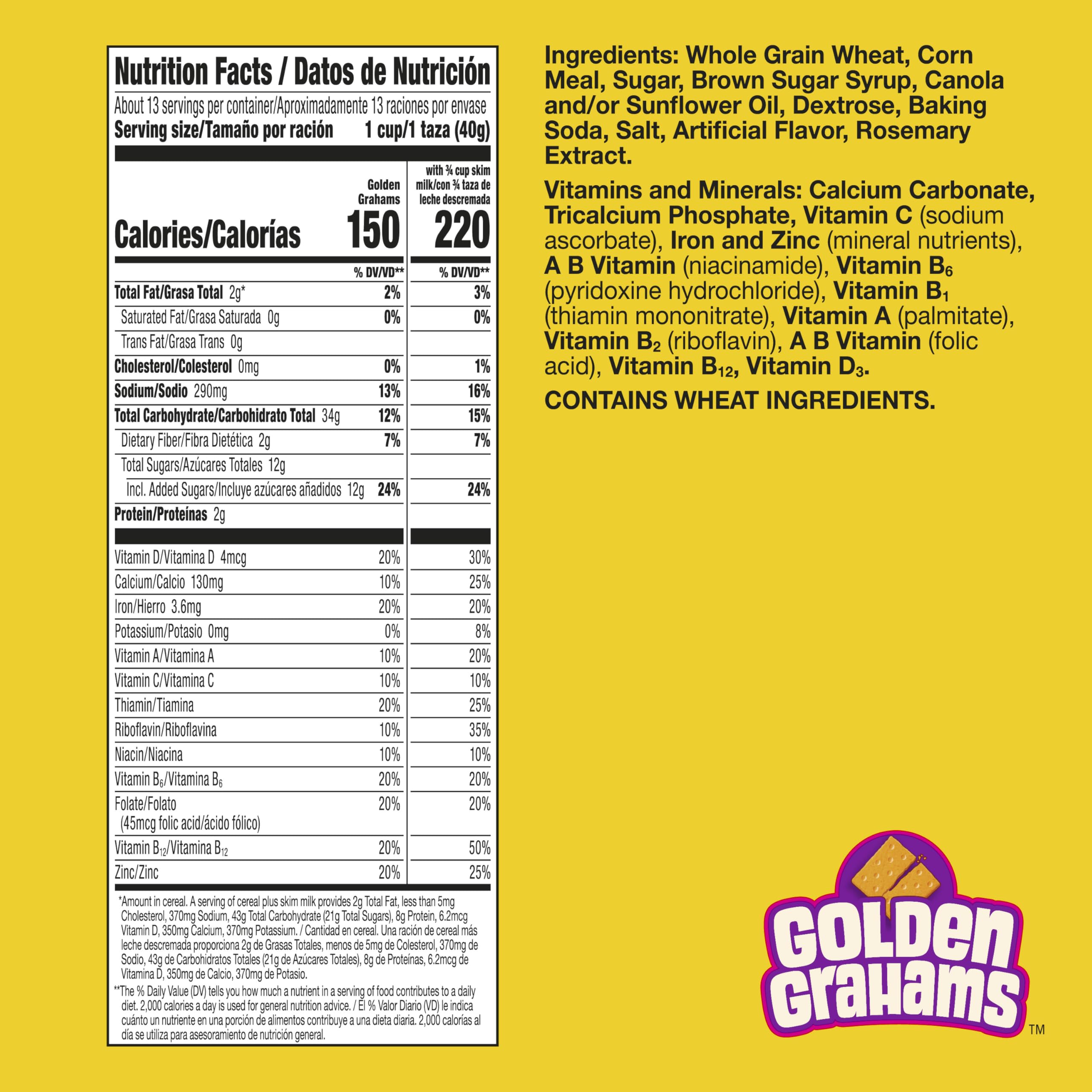 Golden Grahams cereal closeup of crispy graham squares.