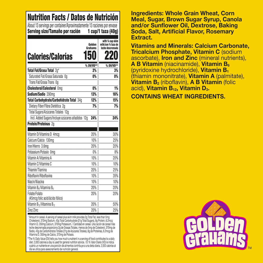 Golden Grahams cereal closeup of crispy graham squares.