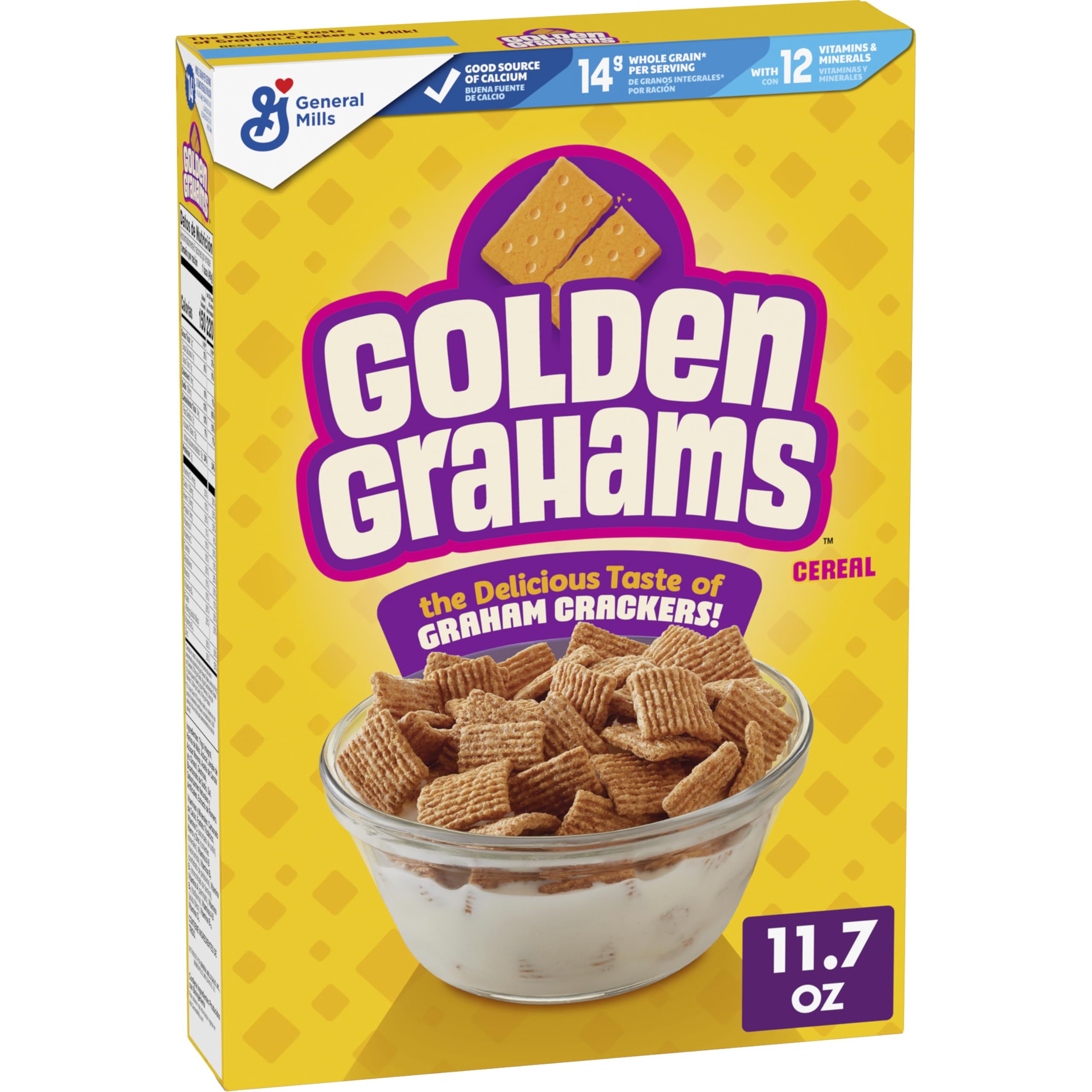 Golden Grahams crispy squares in a bowl with milk for a comforting breakfast.