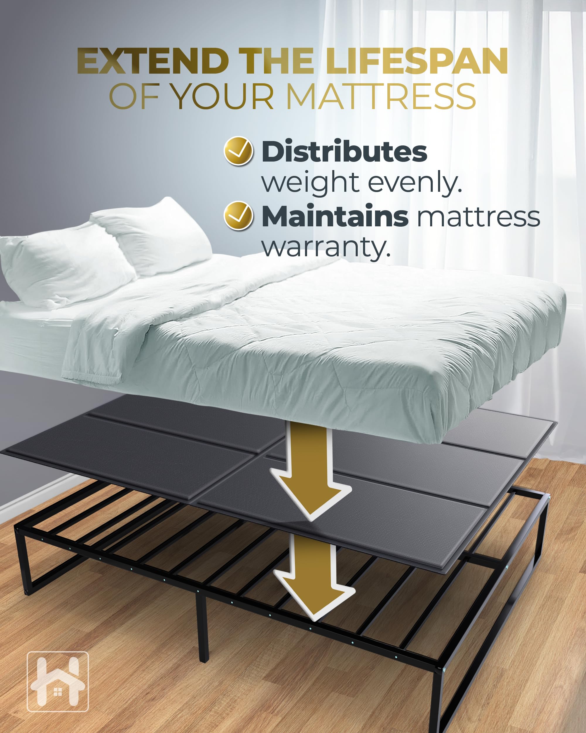 Golden Home Essentials bunkie board silhouette illustrates broad compatibility across frames