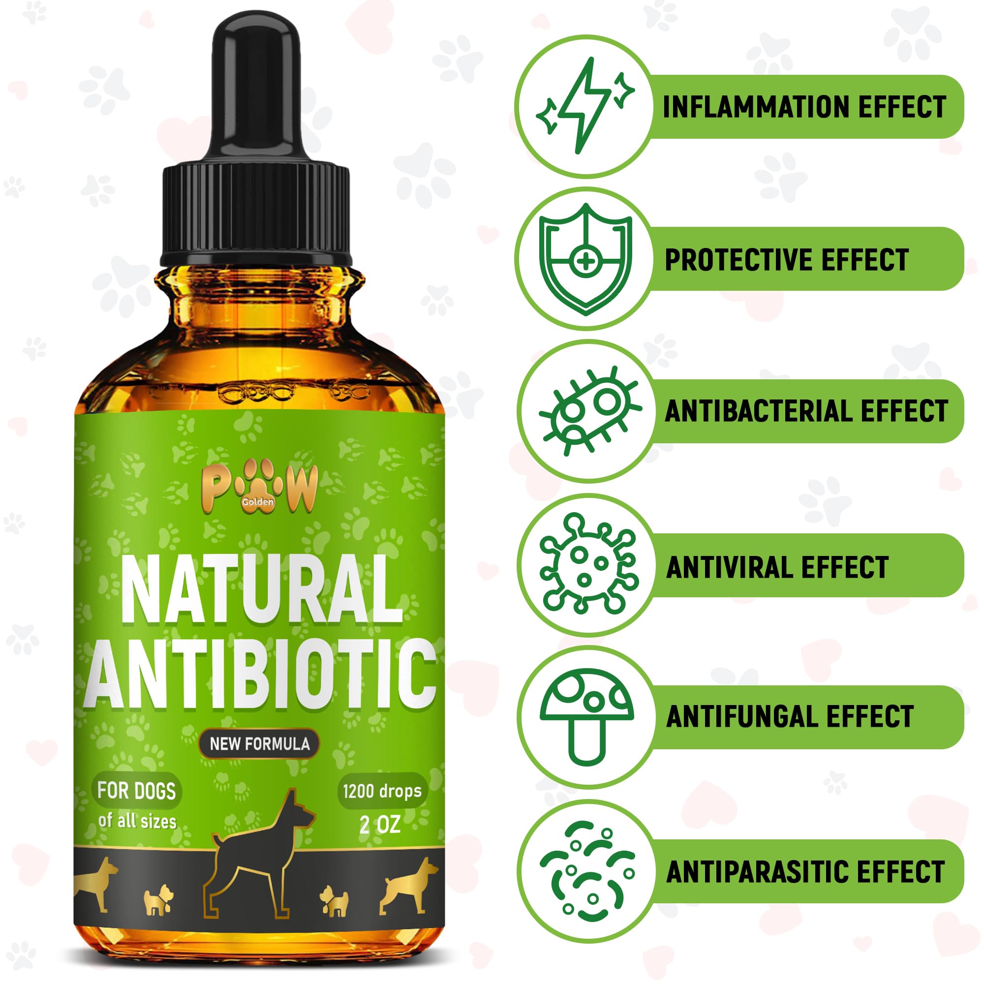 Golden Paw dog antibiotics bottle ideal for UTI management and gentle dosing