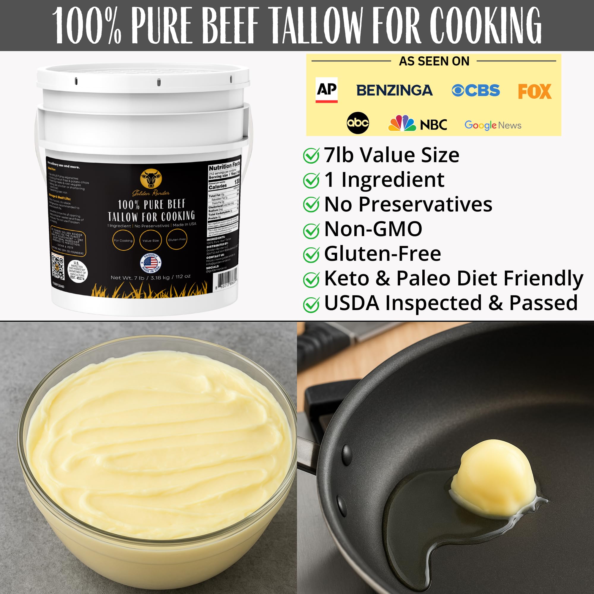Golden Render tallow pour close-up for crisp frying and flavor