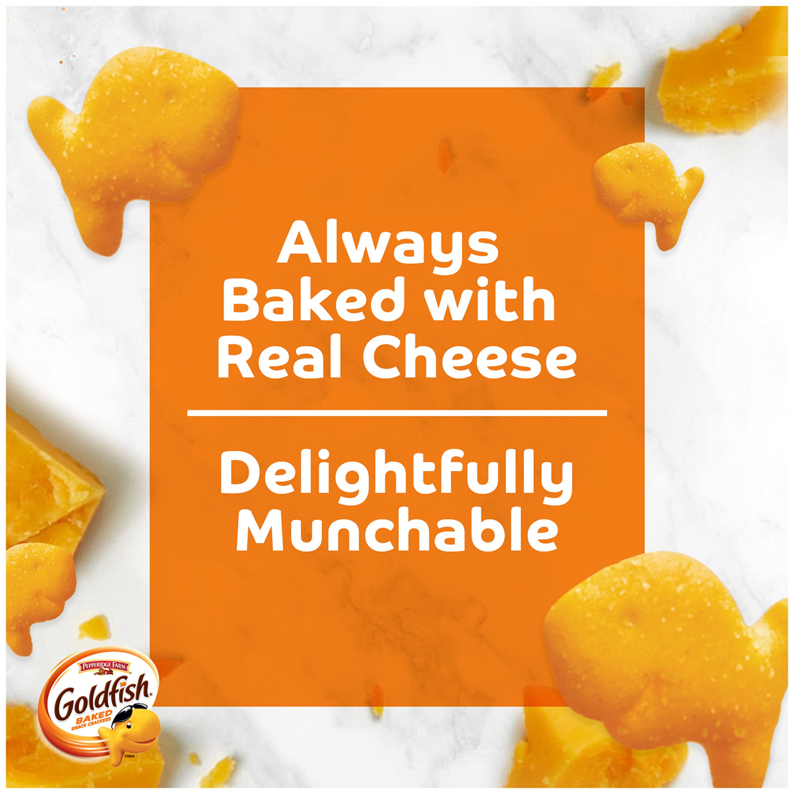 Goldfish baby crackers snack pack provides gentle bite-sized munching for little hands.