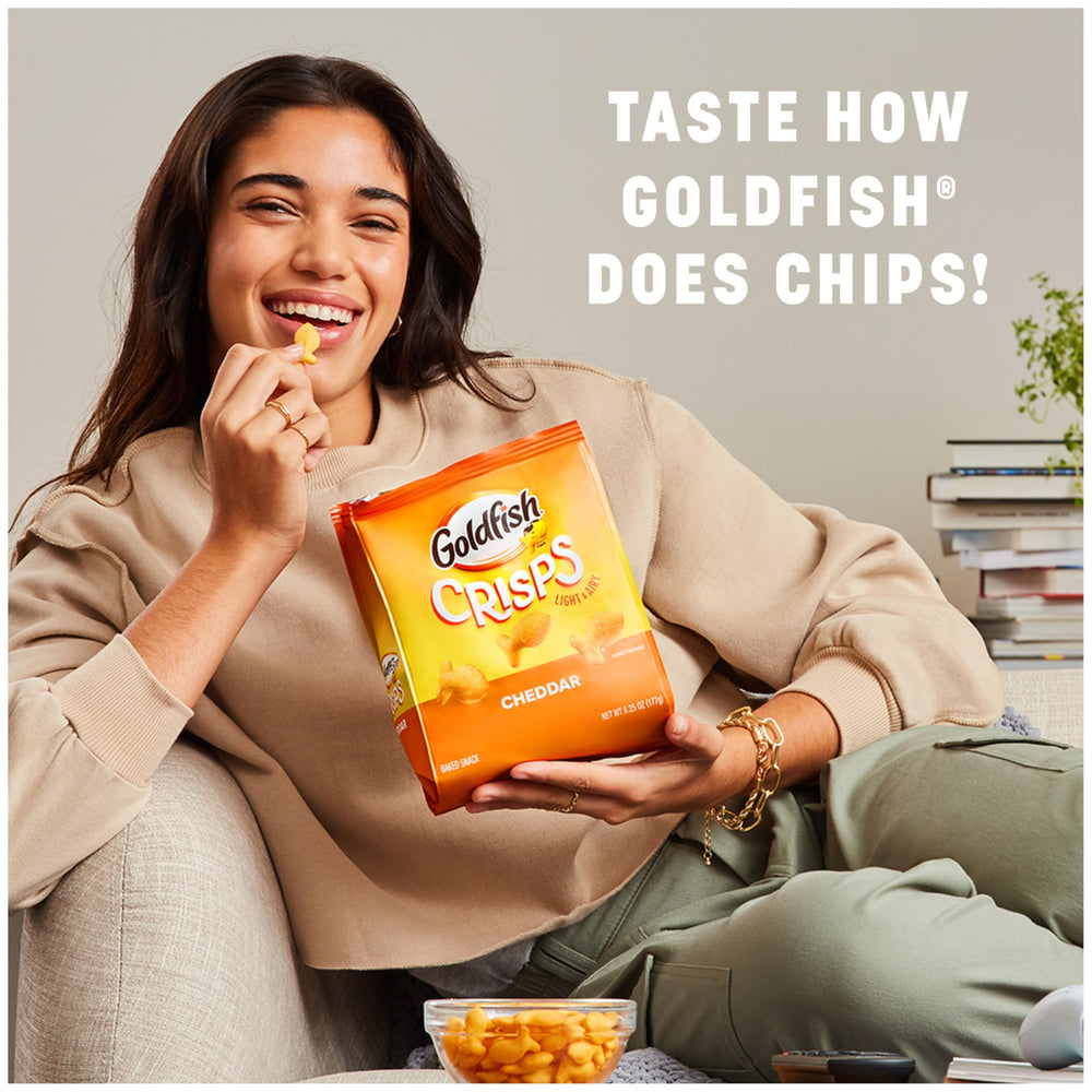 Goldfish Cheddar bag open, inviting you to snack now.