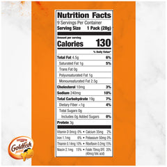 Goldfish Cheddar Cheese Crackers tray 9-pack, family-friendly lunchbox option.