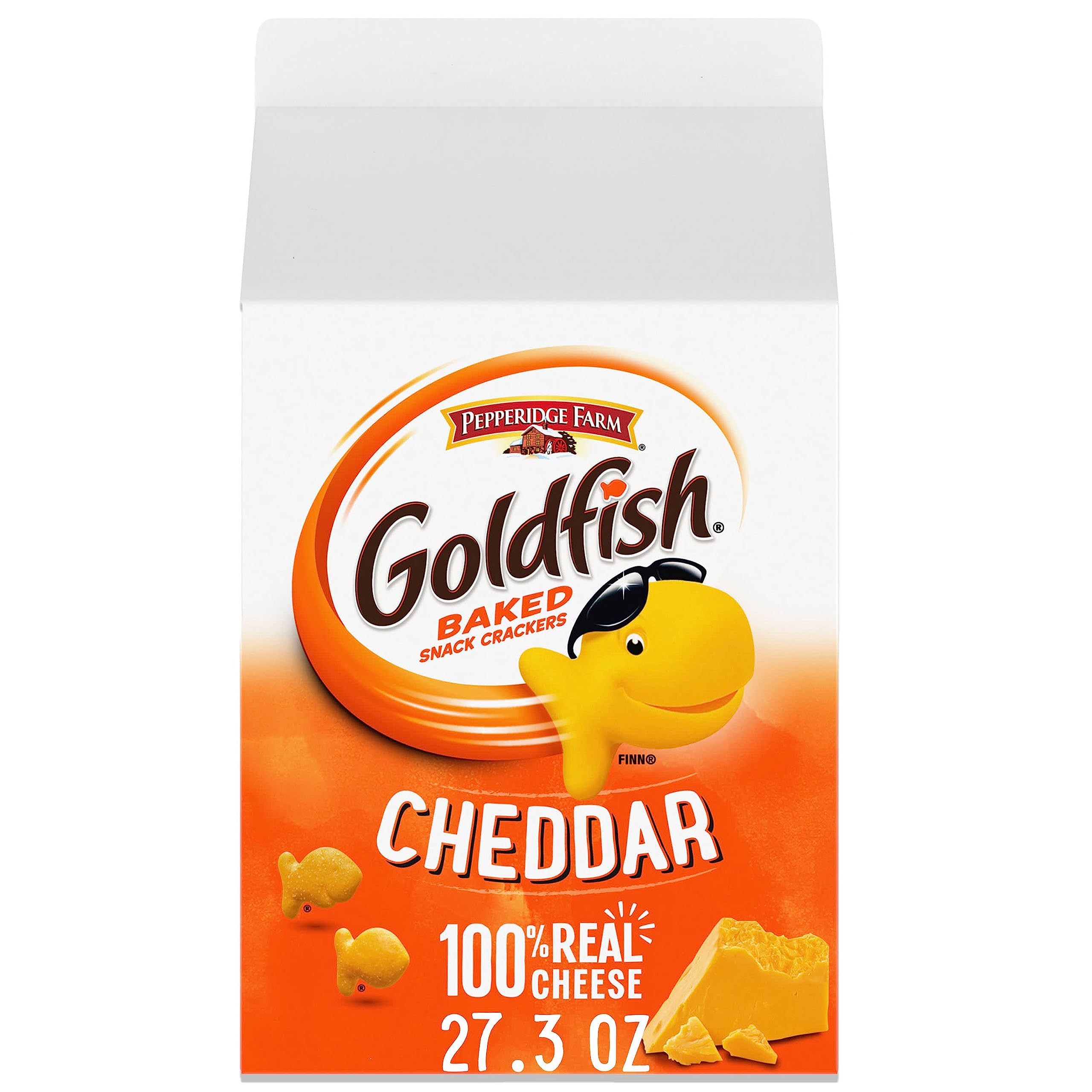Goldfish cheddar crackers carton front view for quick family snack