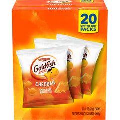 Goldfish Cheddar Cheese Crackers on-the-go pack, crunchy lunchbox snack.