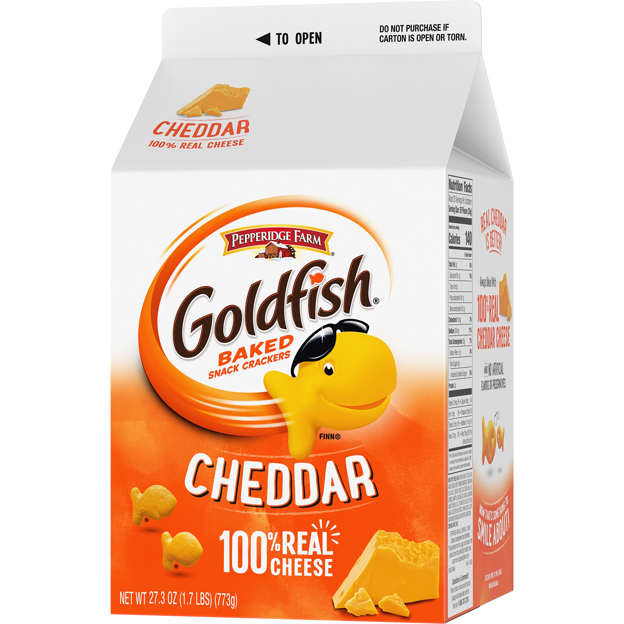Goldfish cheddar crackers packaged snack on table for everyday treat
