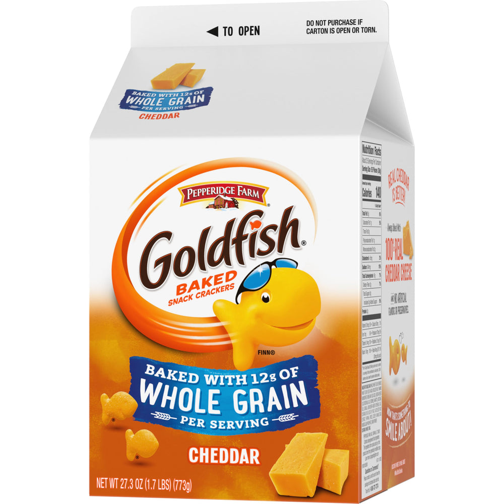 Goldfish crackers poured into a snack-mix bowl