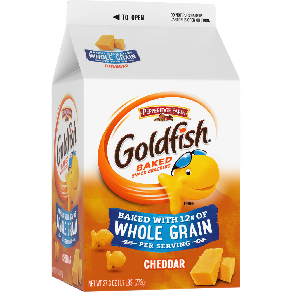 Goldfish cheddar crackers beside soup for a cheesy crunch