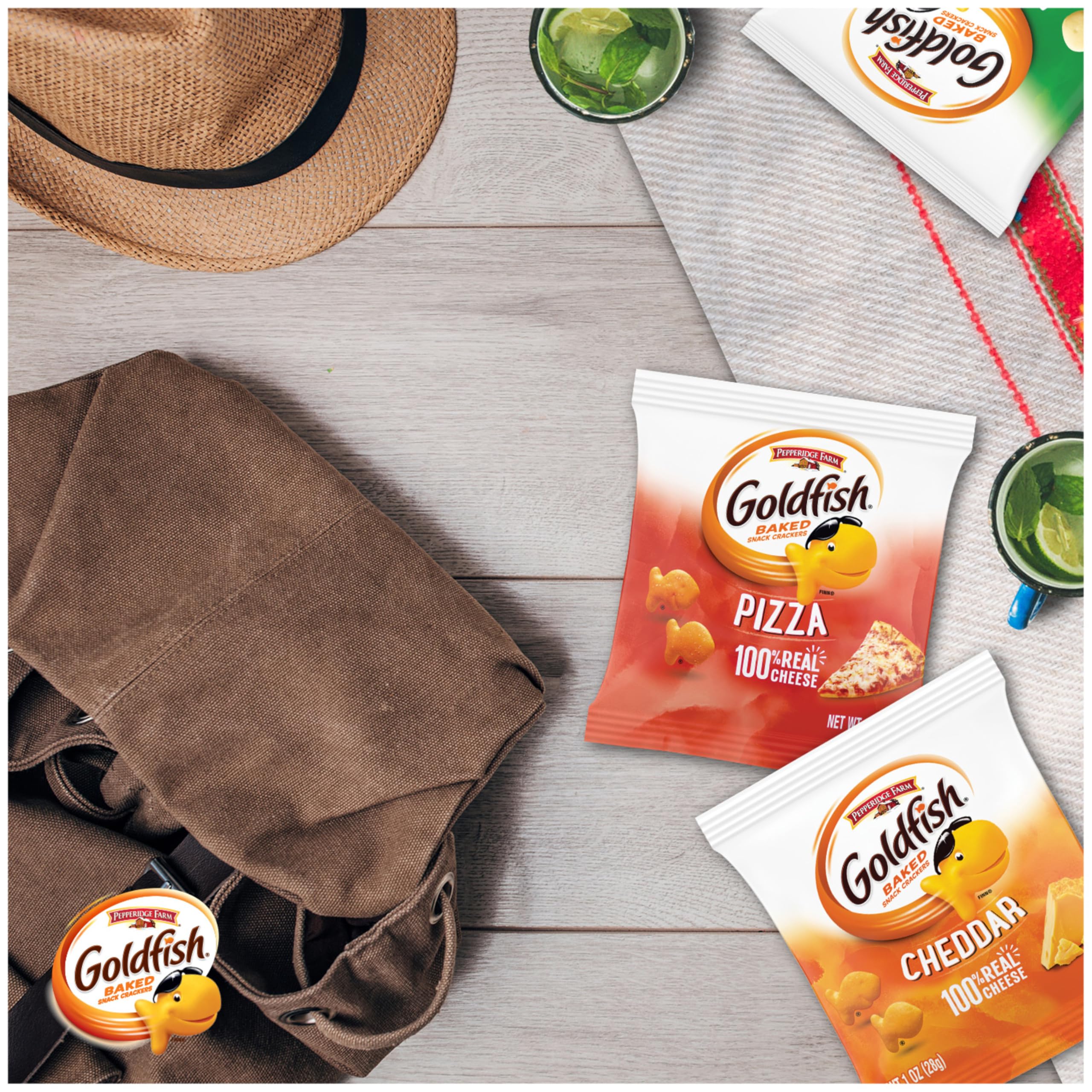 Goldfish crackers on-the-go serving image suggests convenient lunch-friendly packs