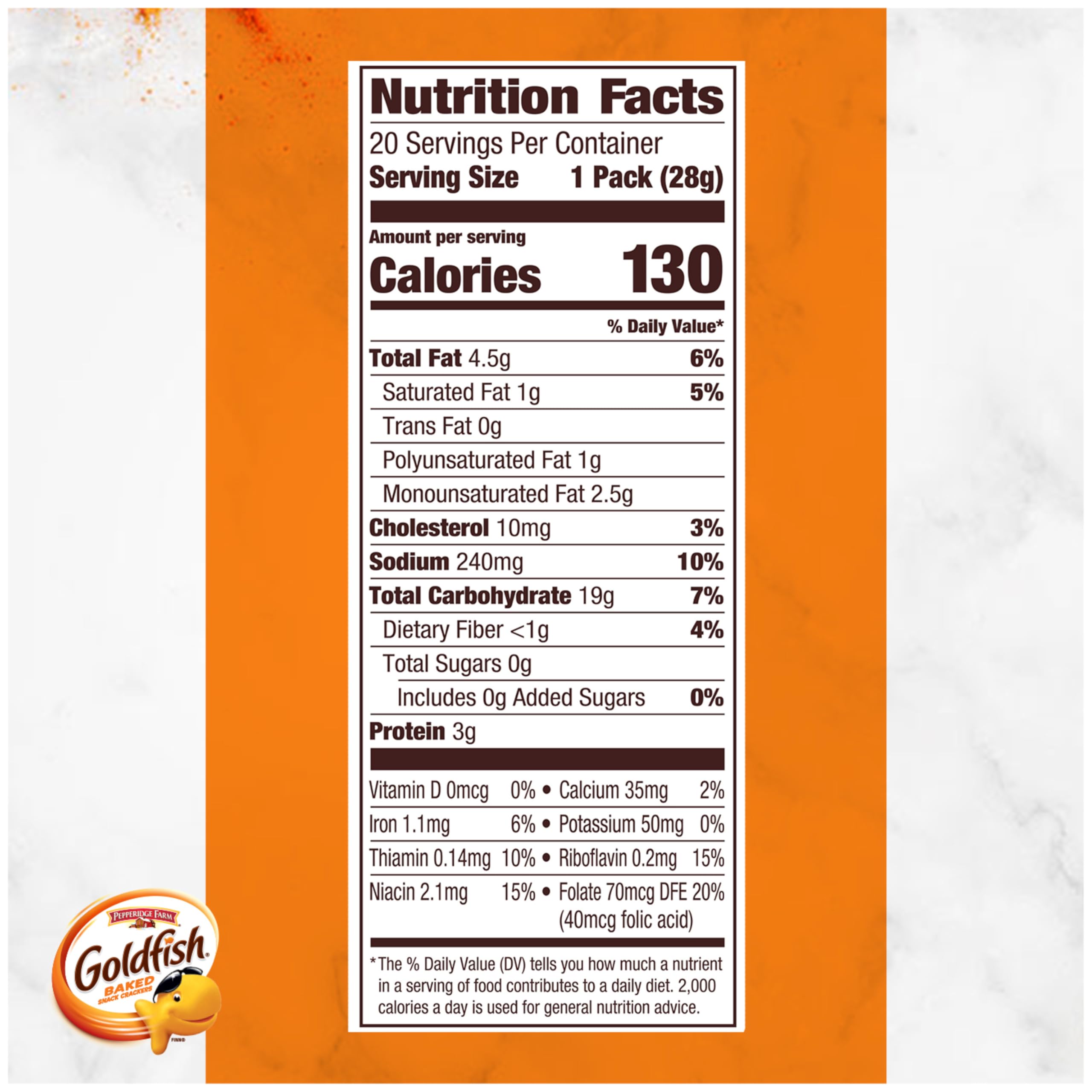 Goldfish fish-shaped crackers with a smile, kid-friendly snack.