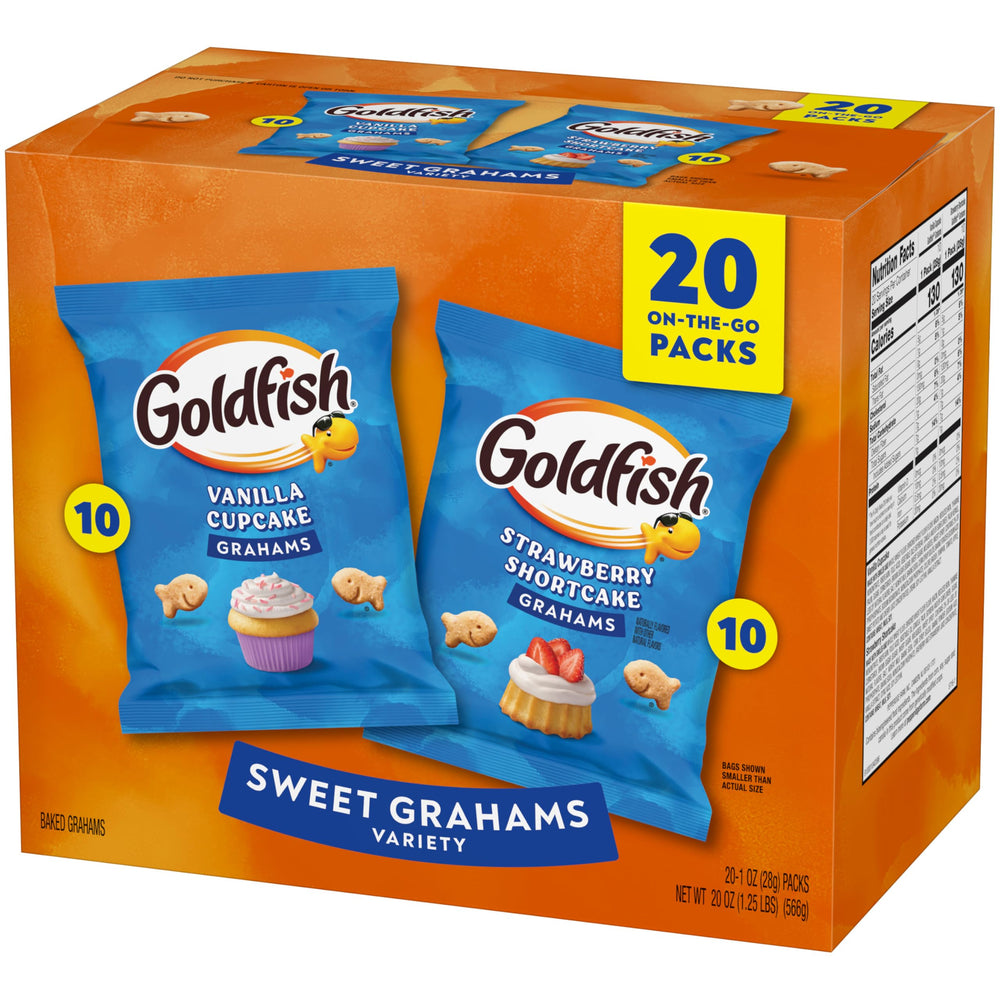 Goldfish Grahams whole grain bite promotes balanced snacking variety.