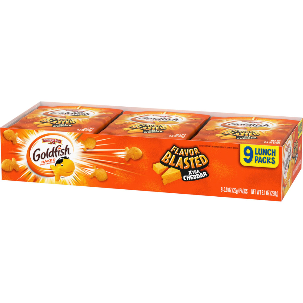 Goldfish crackers in a kids backpack or lunchbox pocket.
