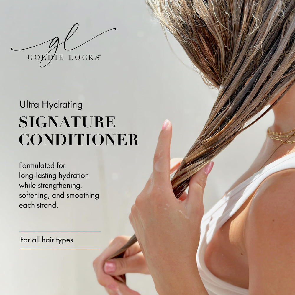 Goldie Locks bottle label highlights vegan formula safe for extensions