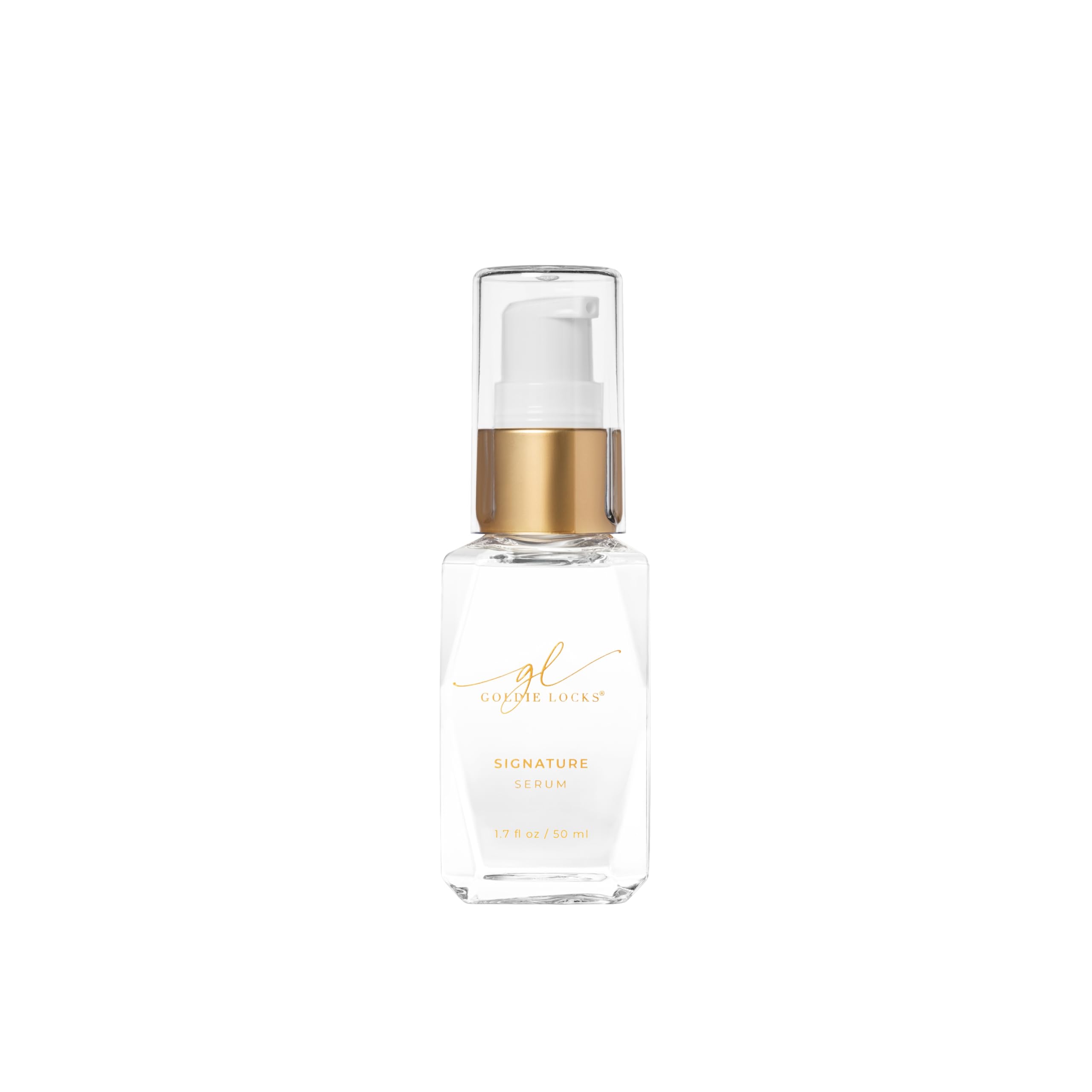 Goldie Locks Signature Serum bottle pouring for effortless frizz control