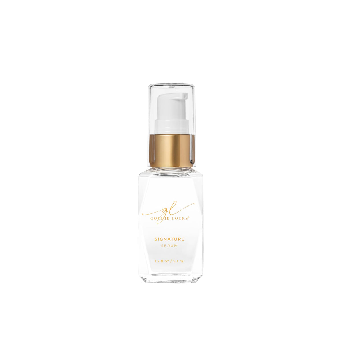 Goldie Locks Signature Serum bottle pouring for effortless frizz control