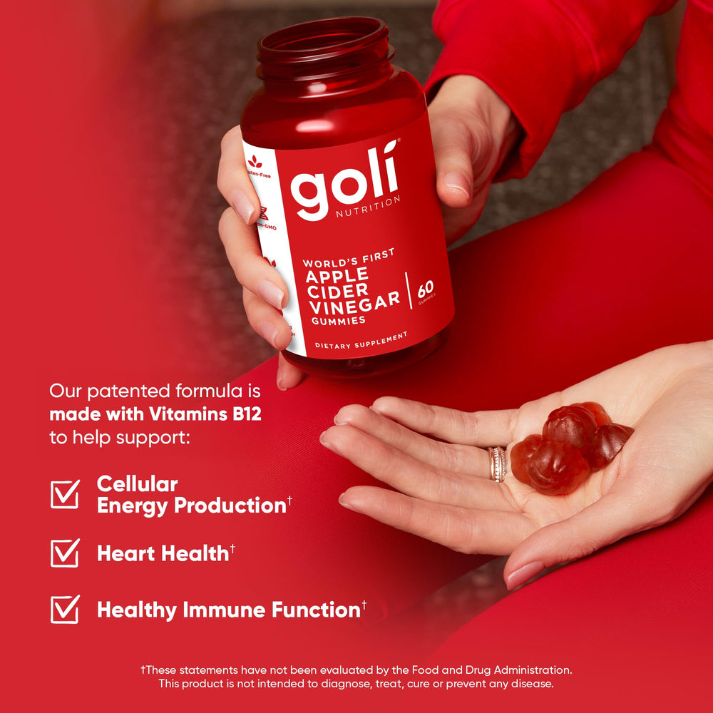 Goli ACV Gummies ingredients label highlighting B12 and beetroot.