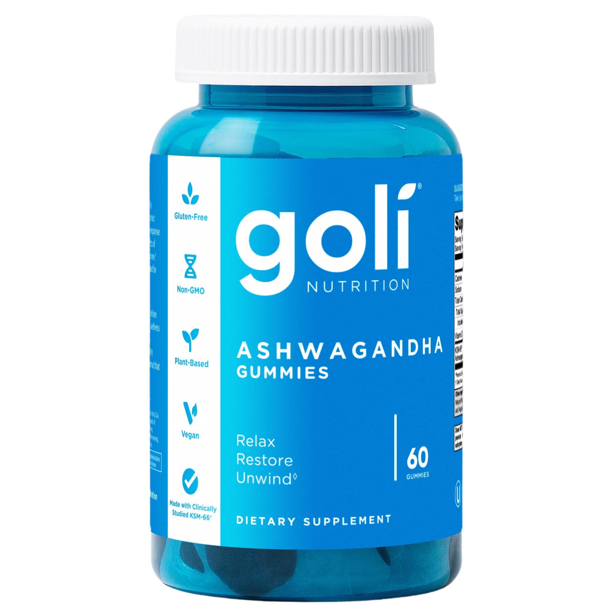 Goli Ashwagandha Gummies bottle shows vegan berry flavor for daily calm