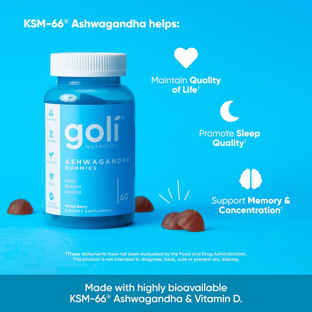 Goli Ashwagandha Gummies gelatin-free icon highlights animal-free option