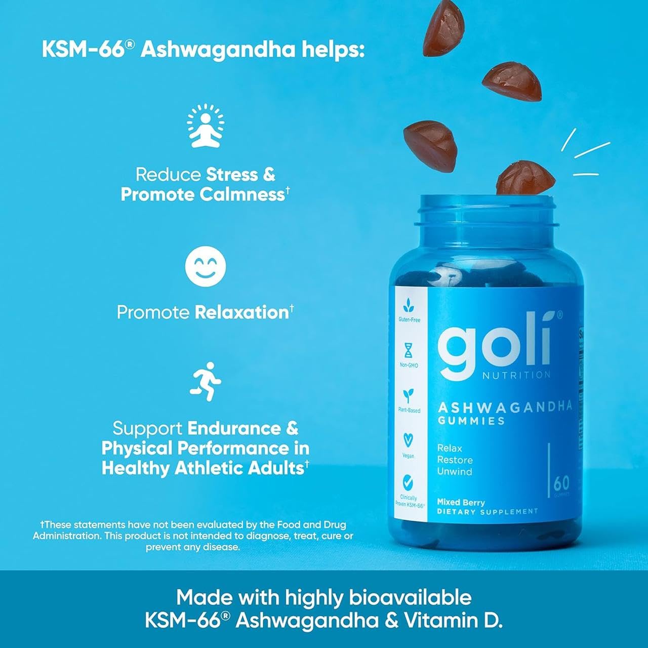 Goli Ashwagandha Gummies gluten-free icon communicates allergen-friendly option