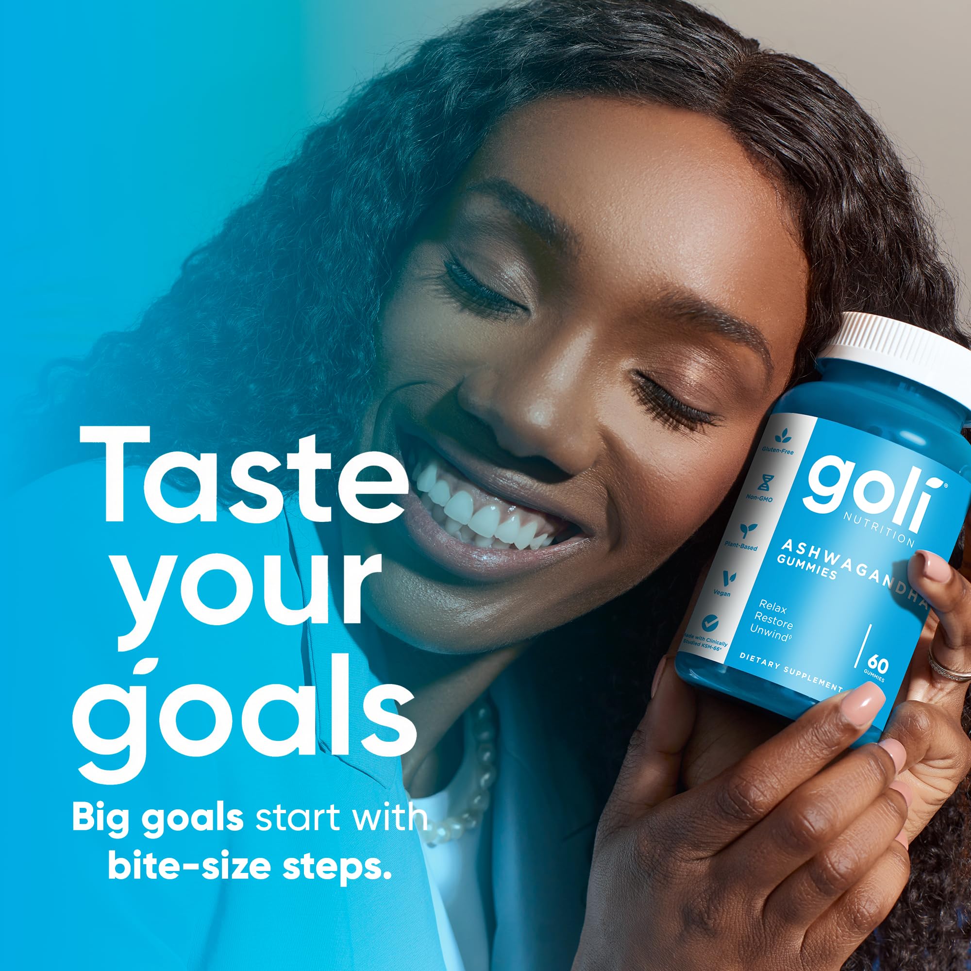 Goli Ashwagandha Gummies vegan symbol signals plant-based option