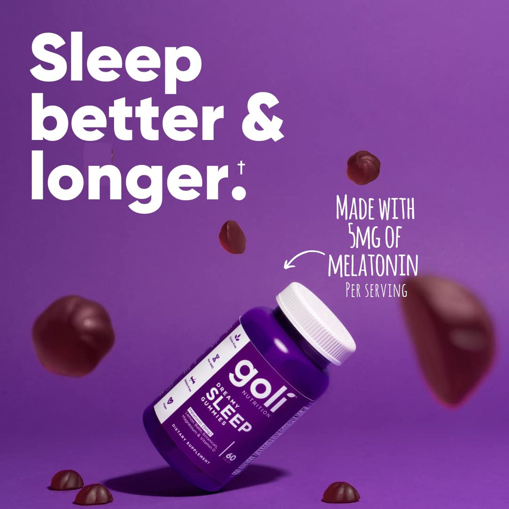 Goli Dreamy Sleep Gummies lemon balm feature for calming notes at night.