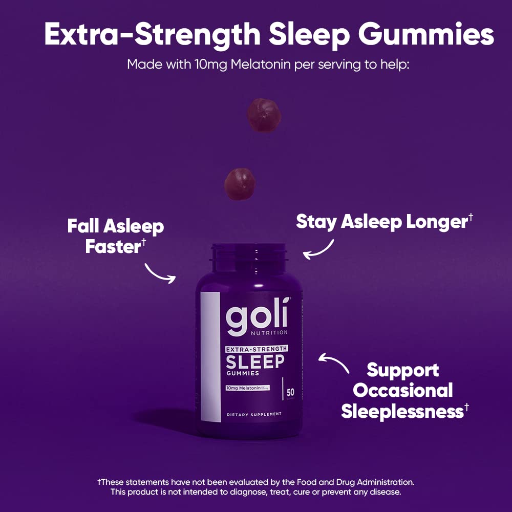 Goli Extra Strength Sleep Gummy bottle ready for bedtime melatonin support.