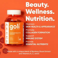 Close-up of Goli gummies in mixed fruit flavor for an easy wellness routine.