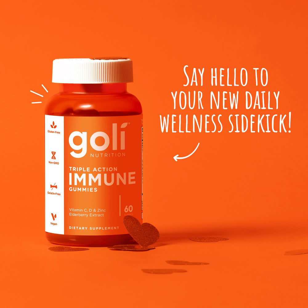 Close-up of colorful Goli gummies highlighting elderberry and zinc benefits