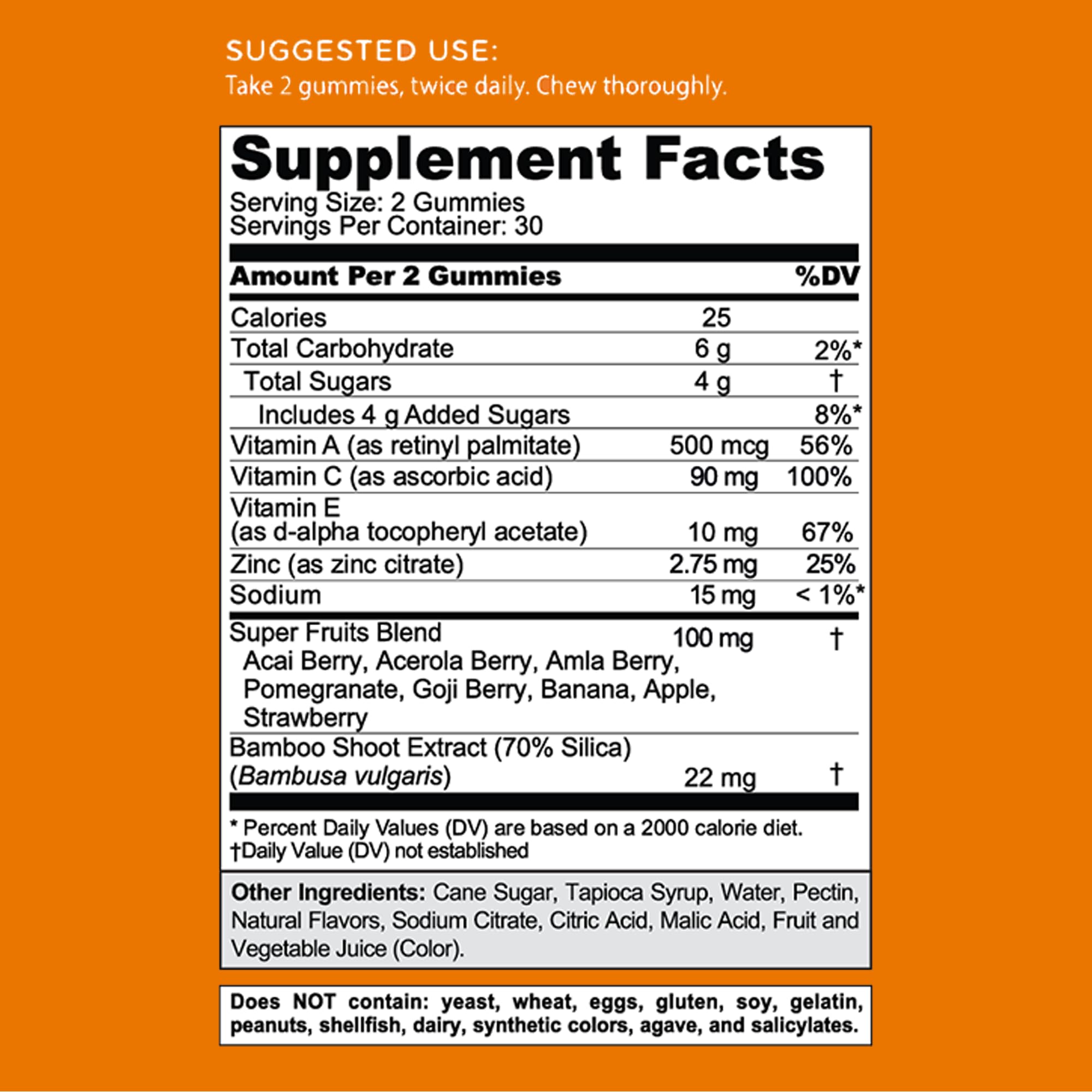 Gummy close-up with elderberry, vitamin C, and zinc visuals