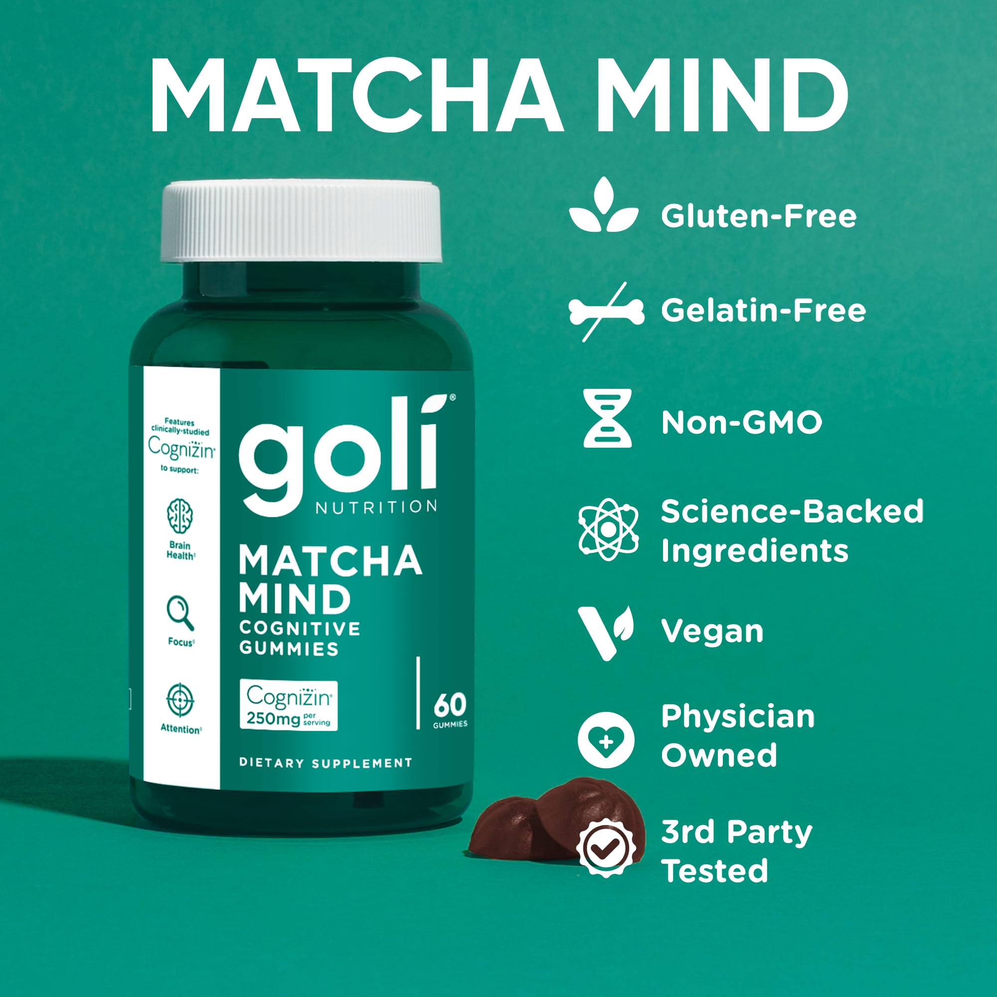 Goli Matcha Mind brand logo on bottle cap.