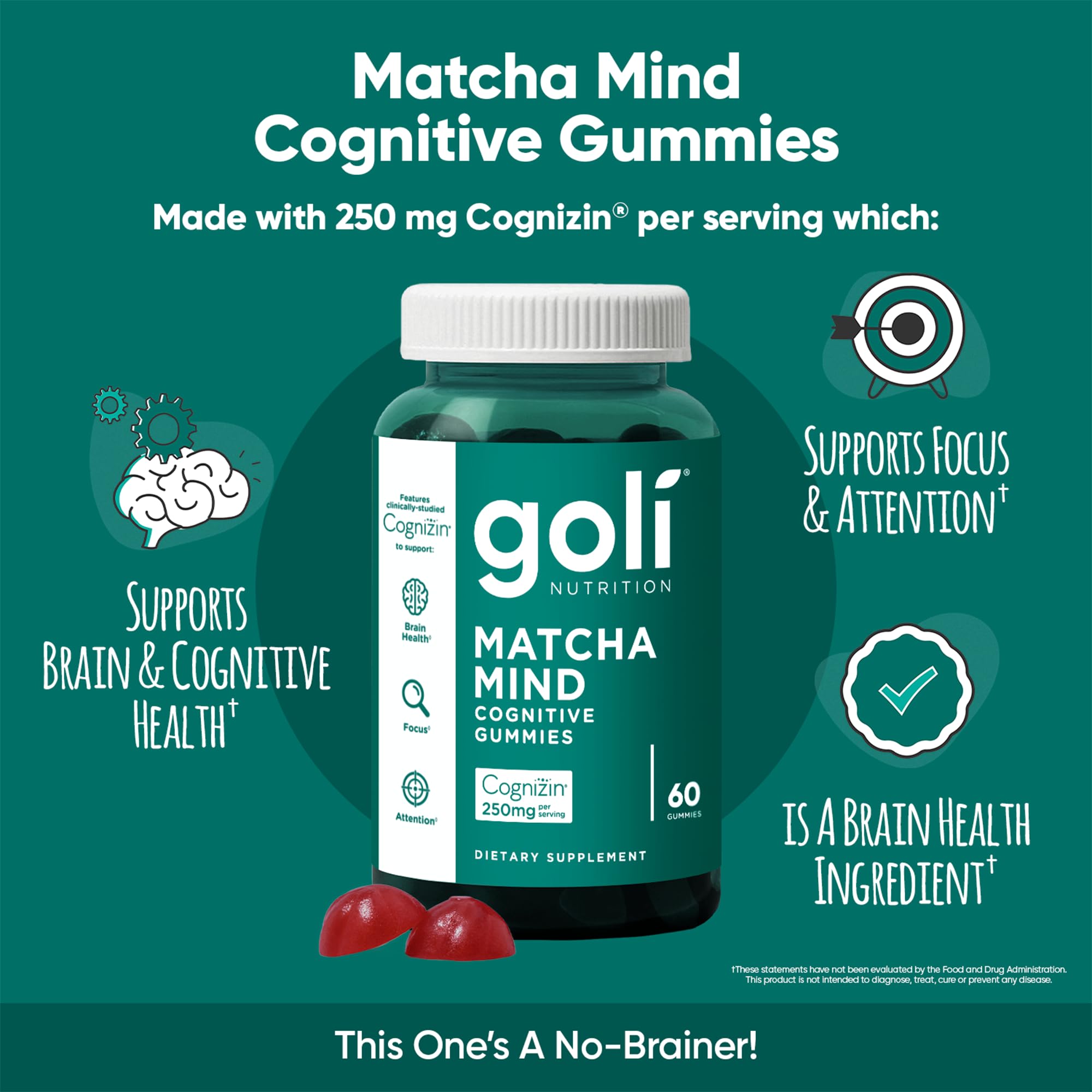 Goli Matcha Mind vegan, non-GMO, gelatin-free ingredients on pack.