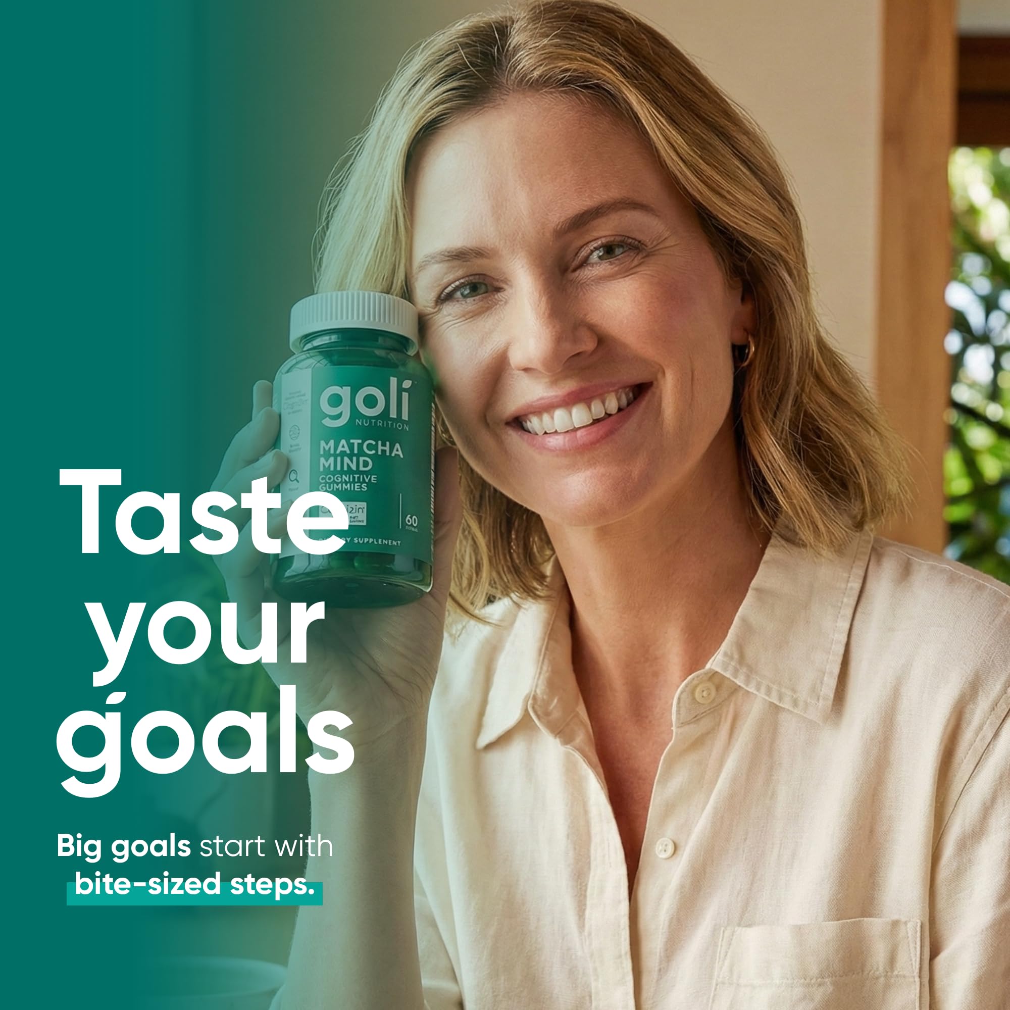 Goli Matcha Mind packaging back with nutrition and usage tips.