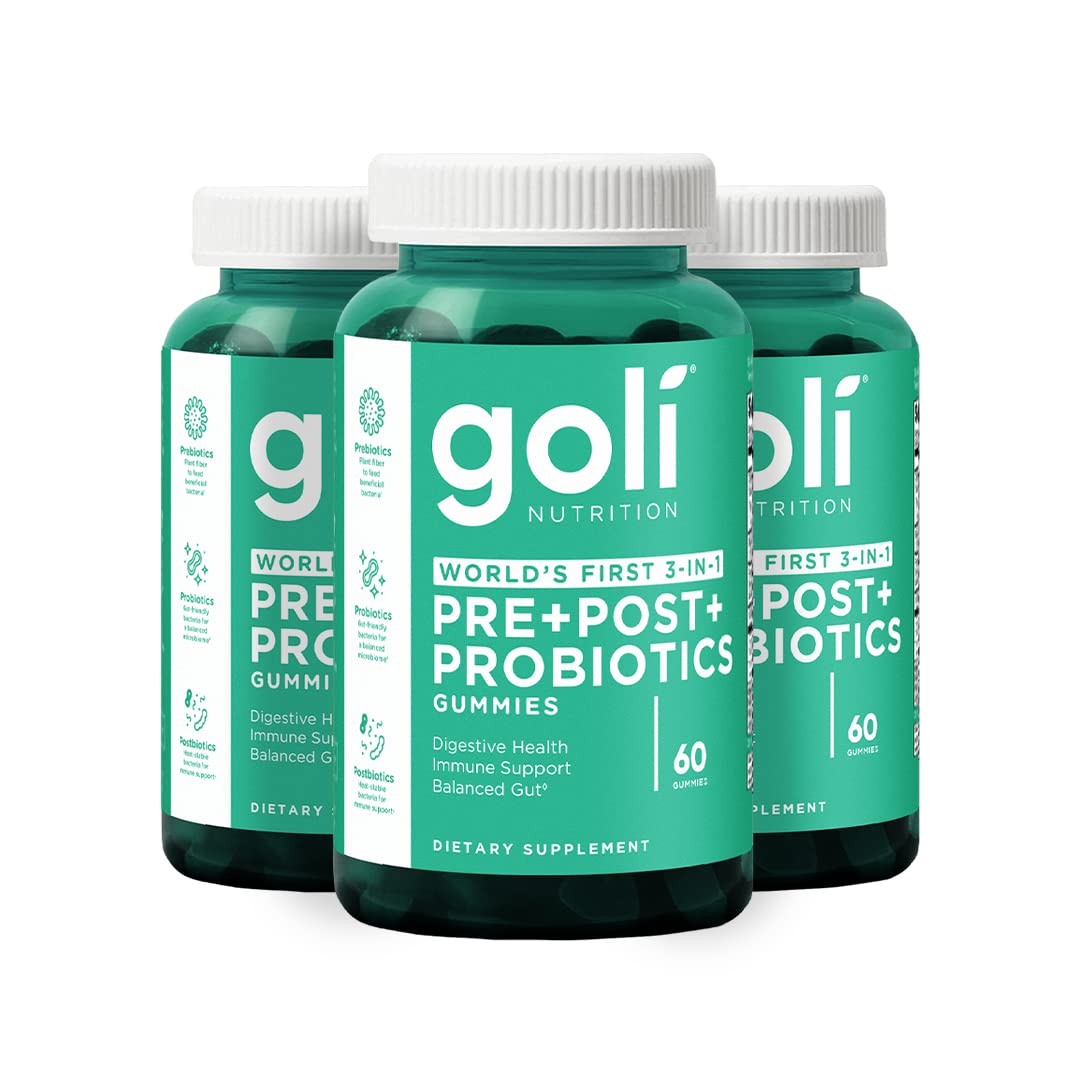 Goli Pre+Post+Probiotics Gummies bottle front view for daily balance.