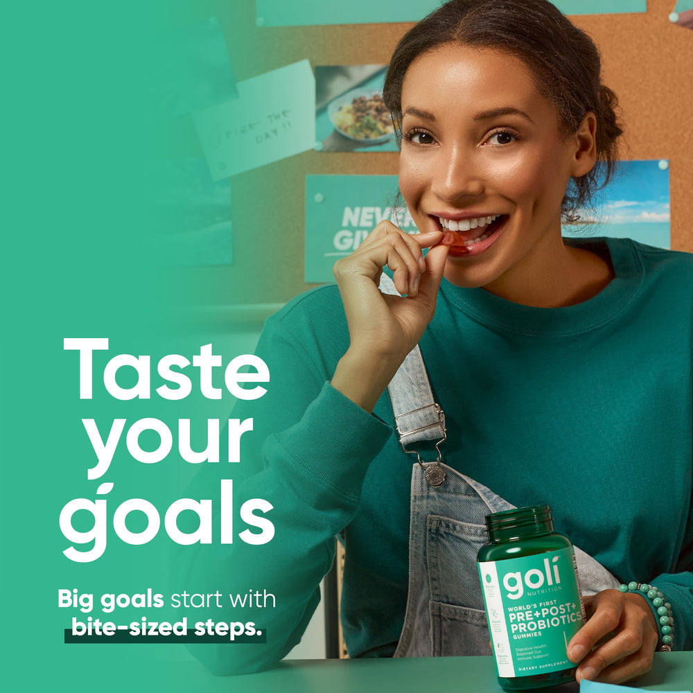 Goli gummies dispensed from jar ready for a daily habit.